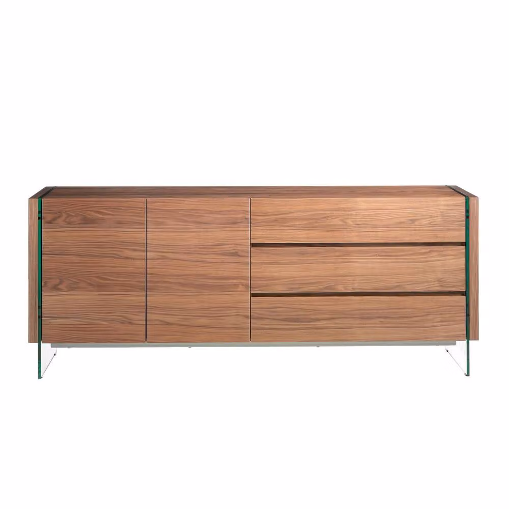 Angel Cerda Walnut Veneer Sideboard in Brown with Tempered Glass Legs – 2