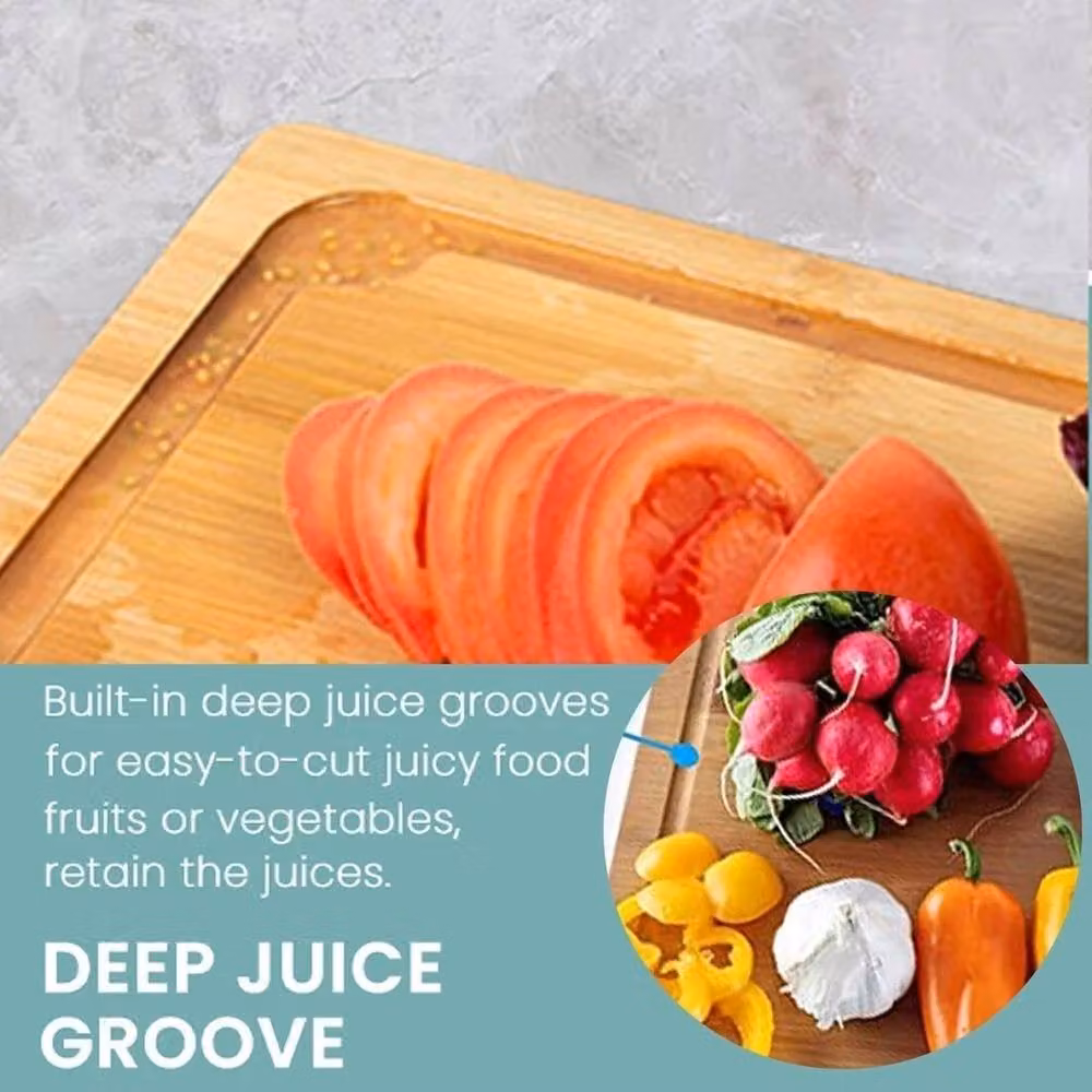 Kelvenix Brown Bamboo Cutting Board with 4 Containers and Groove – 3