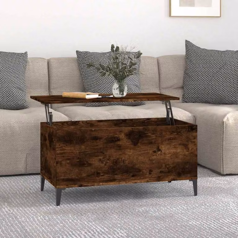 Berkfield Home Decorative Coffee Table in Smoked Oak Brown with Lift Mechanism, W: 90 cm, D: 44.5 cm, H: 45 cm