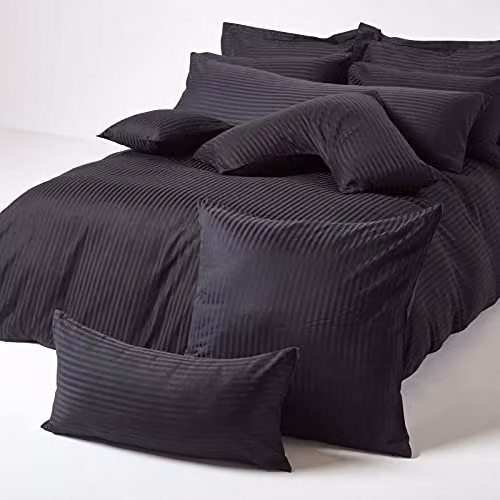 Homescapes Black Egyptian Cotton Euro Pillowcase with Satin Stripe and Zip, W/D/H: 60 x 60 x 0 cm, 330 TC – 3