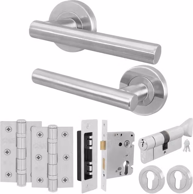 AFIT Satin Nickel Door Handle with Euro Lock Thumbturn Cylinder in Silver