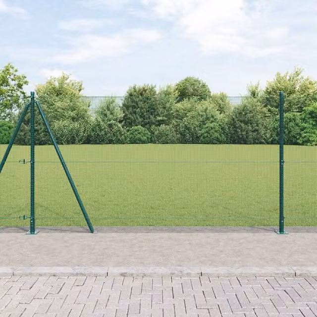Berkfield Home Green Steel Welded Wire Fence with 13 Flanged Posts, H: 1.2 m x L: 50 m – 1