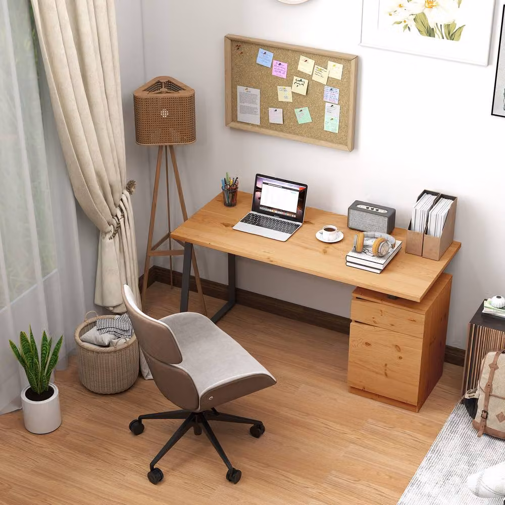 STILVORA Writing Desk with Drawer and Cabinet in Brown – 8