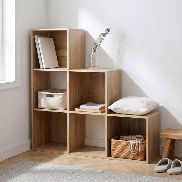 Home Garden Direct Jane 123 Freestanding Ladder Bookshelf in Oak Wood with Back Panel