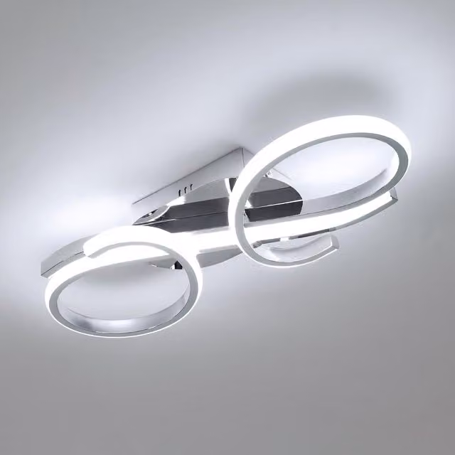 GOECO Modern 2-Light LED Semi Flush Mount Ceiling Light in Gold/Brass or Silver/Chrome