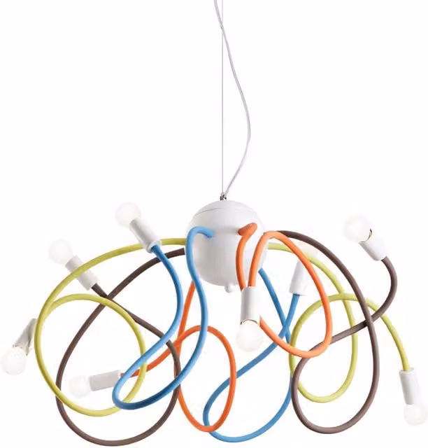 Ideal Lux Multiflex 8 Light Adjustable Silicone Ceiling Pendant in White and Multicolour, Diameter: 27.0 cm