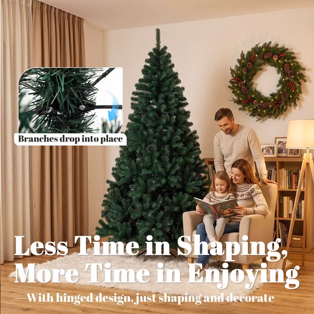 HOMCOM Green Artificial Christmas Tree with Hinged Design, Height: 200 cm – 6