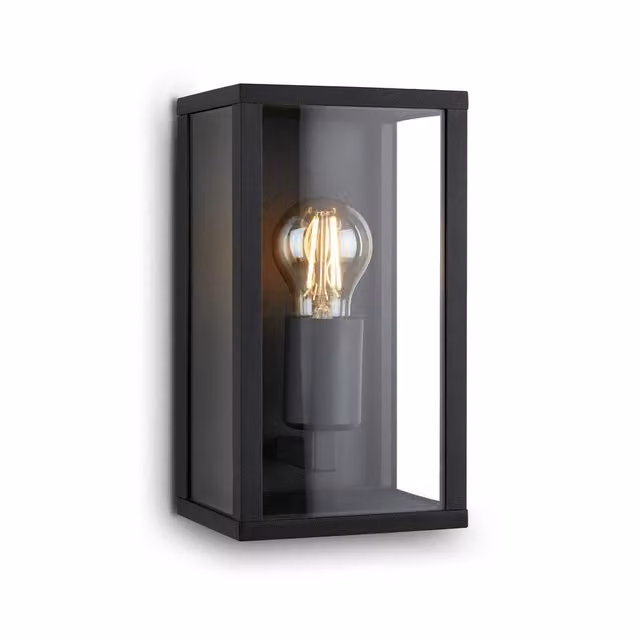 Briloner Black Outdoor Wall Light with Glass Pane, IP44 Water-Resistant, E27 Max 12W, W/D/H: 26 x 14 x 13.5 cm