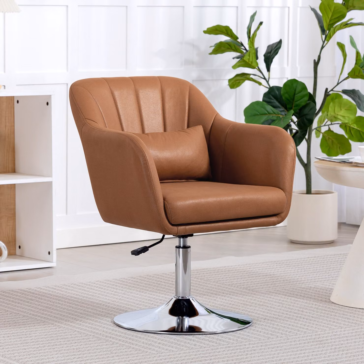 HOMCOM Brown Swivel Accent Chair with Adjustable Height and Armrests – 2