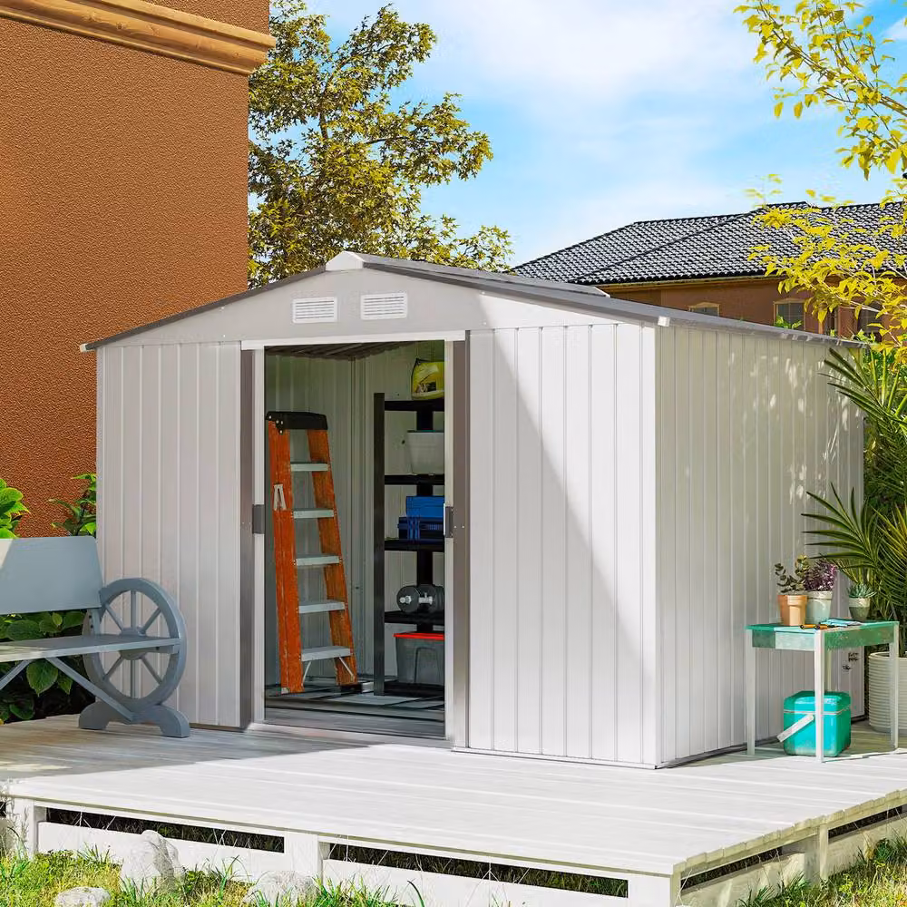 Rolipo Silver Galvanised Steel Metal Garden Shed with Foundation Kit and Ventilation, W: 274.32 cm, D: 182.88 cm, H: 192.0 cm – 2