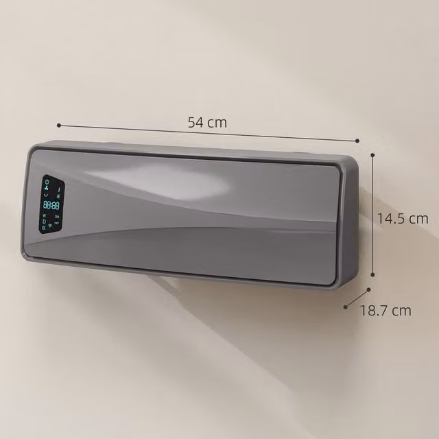 HOMCOM 2000W Wall Mounted Ceramic Electric Fan Heater with Timer, Thermostat and Open Window Detection, Grey