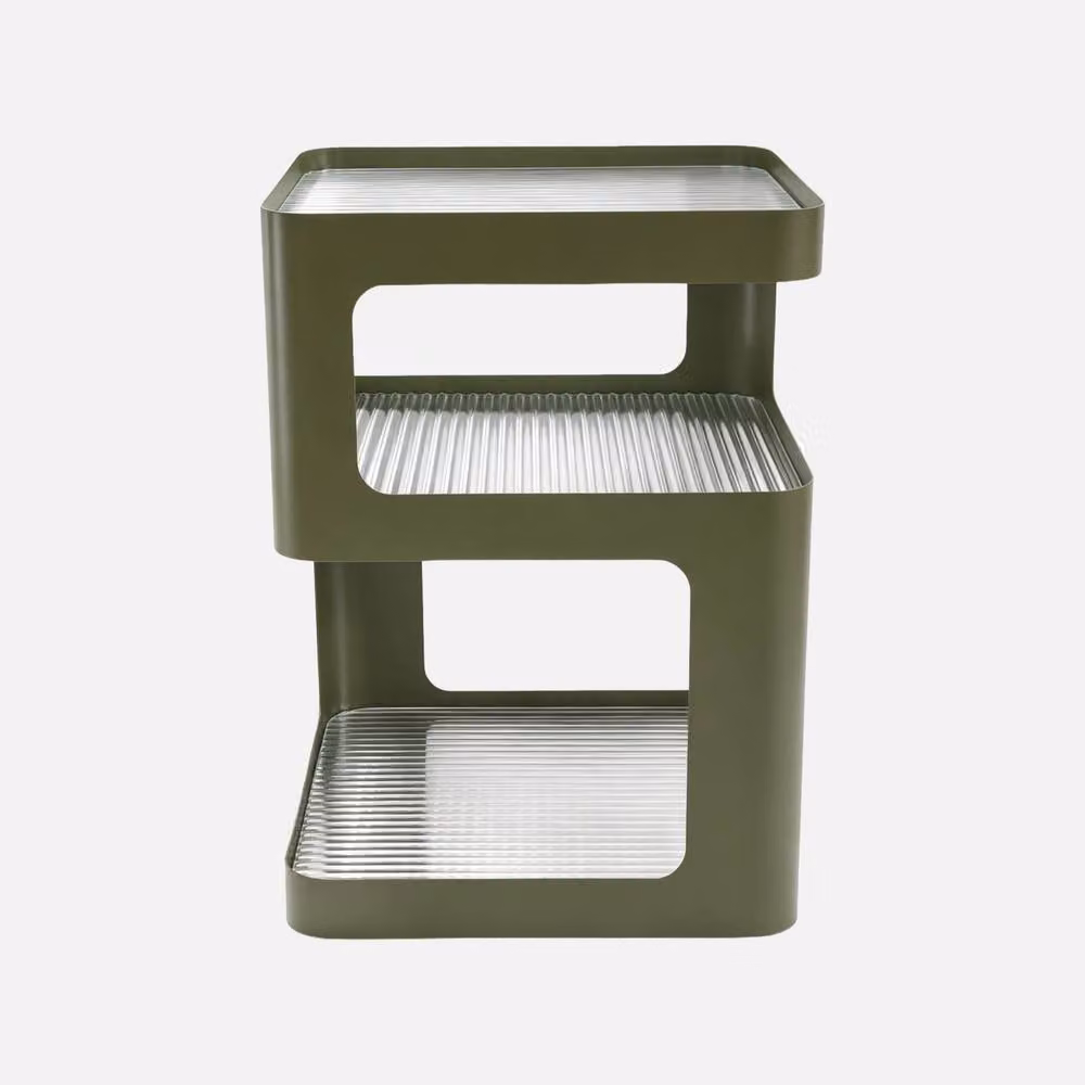 sweeek Modern Green Metal and Ribbed Glass Side Table and Bedside Table W: 35 cm, H: 50 cm – 2