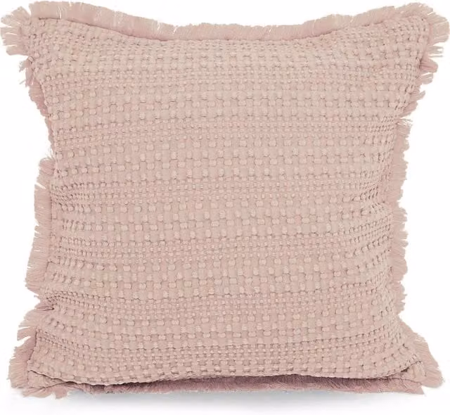 Velosso Shabby Chic Waffle Fringed Filled Cushion in Pink, W/D/H: 43 x 43 x 43 cm