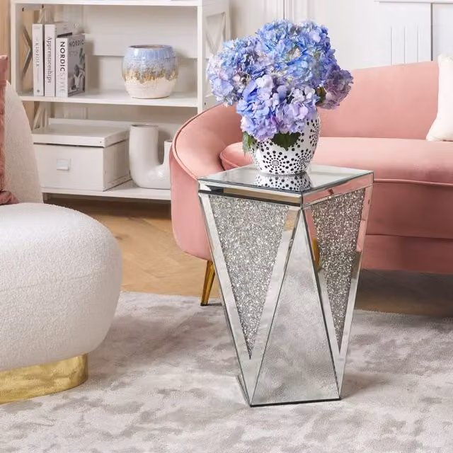 Wyld and Coco Silver Glass Mirrored Square Side Table W/D/H: 30 x 30 x 30 cm