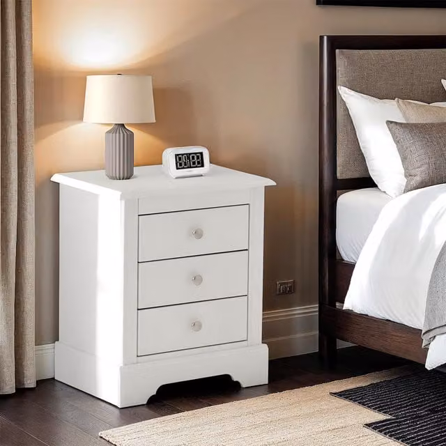 Seconique Stratford 3 Drawer Bedside Table in White