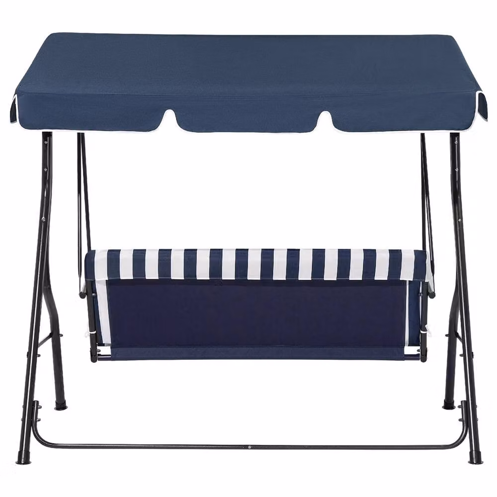Wyld and Coco 3-Seater Patio Swing Chair with UV-Resistant Sun Canopy, Blue Striped, Powder Coated Steel Frame, W/D/H: 174 x 147 x 118 cm – 4