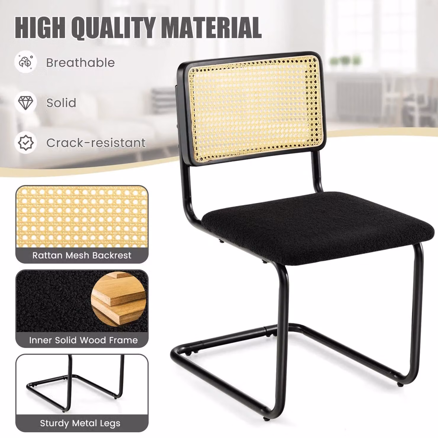 Costway Set of 2 Black Rattan Counter Height Bar Stools with Upholstered Fabric Seats – 5