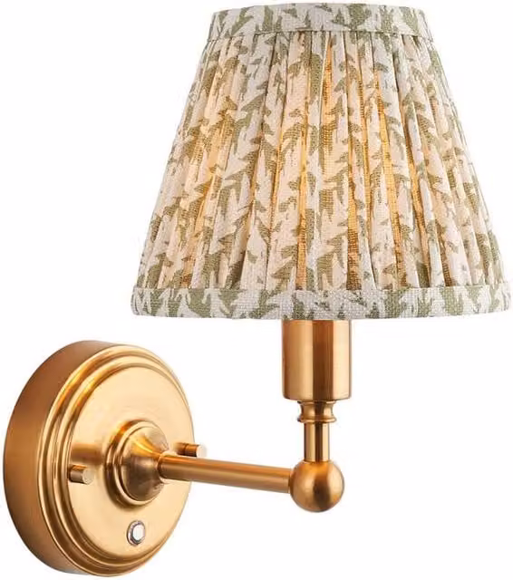 Netlighting Burley Rechargeable LED Wall Light with Green Leaf Shade and Gold Brass Finish – 1