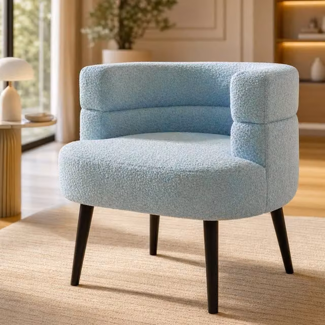 Alivio Blue Bouclé Sherpa Tub Sofa Chair with Armrests