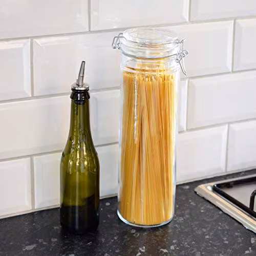 Argon Tableware 6 Pack Transparent Glass Jars with Airtight Metal Clip Lids and Labels, 2000ml – 2