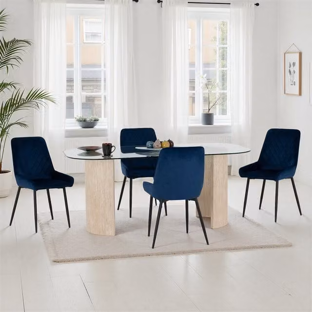 Seconique Modena Oval Glass Dining Set with Blue Avery Chairs