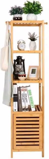 KORVIXA 4-Tier Slim Bamboo Storage Cabinet in Brown with Hinged Doors – 1