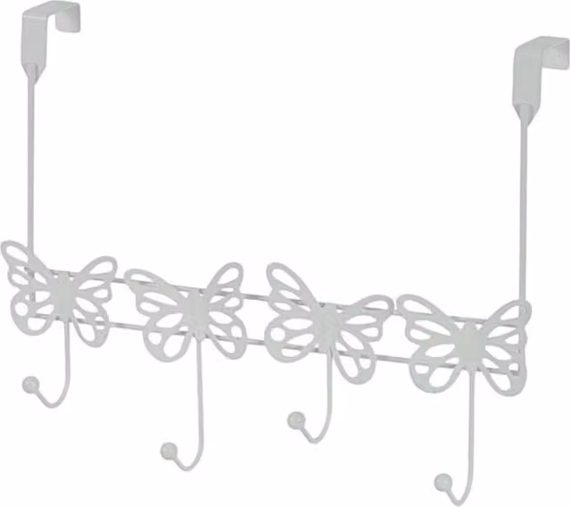 Showerdrape Butterflies Over-Door Metal Storage Hooks in White, H x W x D: 38.5 x 30.5 x 10.5 cm