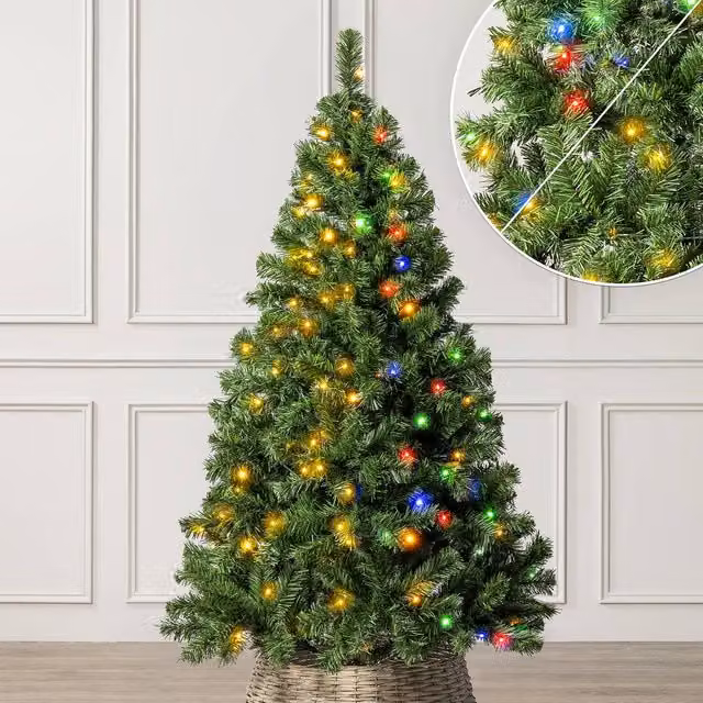 Christow Pre Lit Aspen Spruce Christmas Tree in Green with Colour Switch and Timer, Height: 152.4 cm – 1
