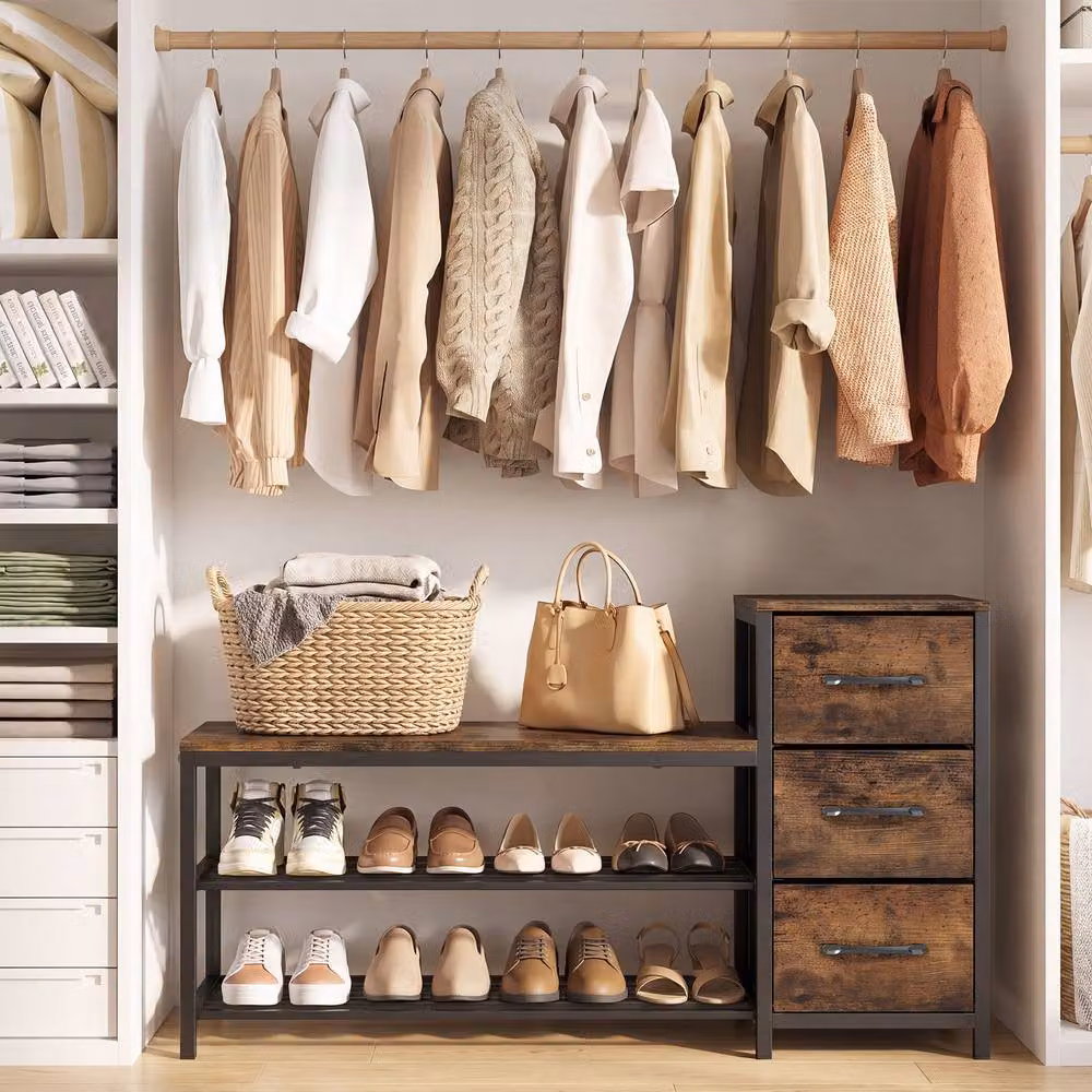 Costway Modern 3-Tier Shoe Bench and Shoe Rack Organizer in Brown – 6