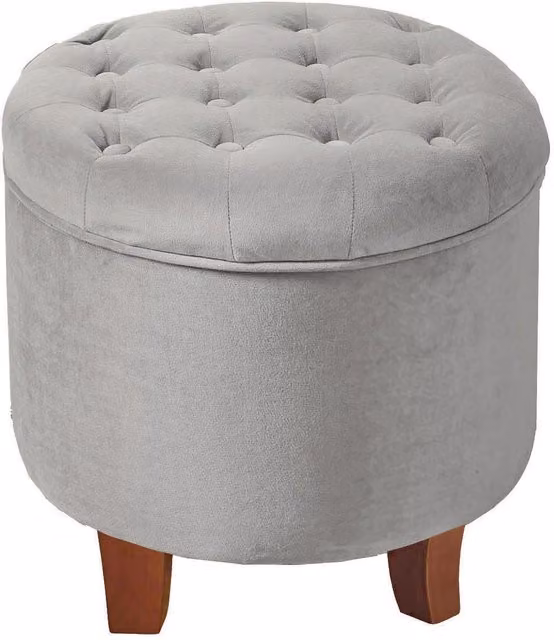 Livinluxury Grey Velvet Cylindrical Tufted Storage Ottoman