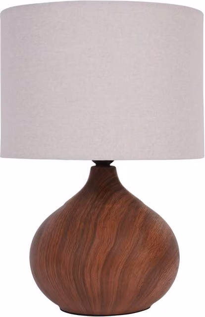 Libra Interiors Ashford Brown Wood Effect Ceramic Table Lamp with Fabric Shade, H 42 cm, W 28 cm – 1