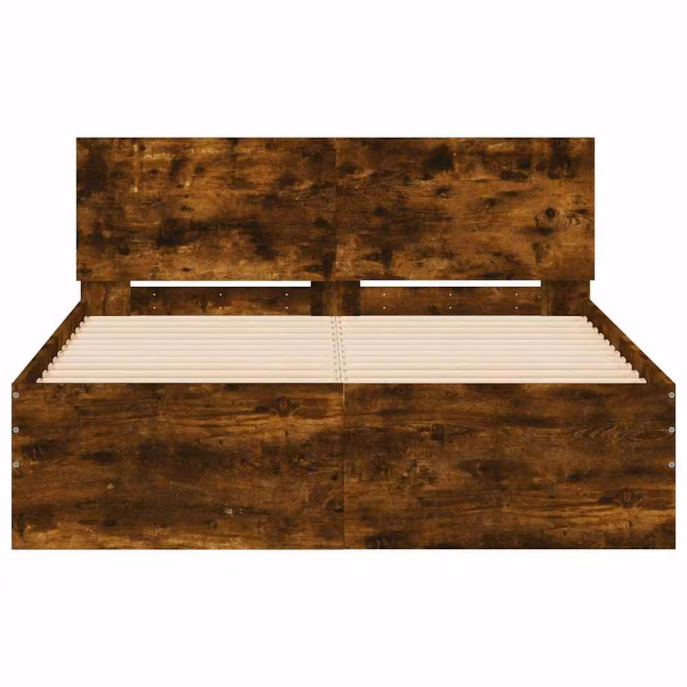 Berkfield Home Modern Bed Frame with Headboard, LED Under-Bed Lighting and USB Charging Port in Smoked Oak Brown, W/D/H: 140 x 190 cm – 5