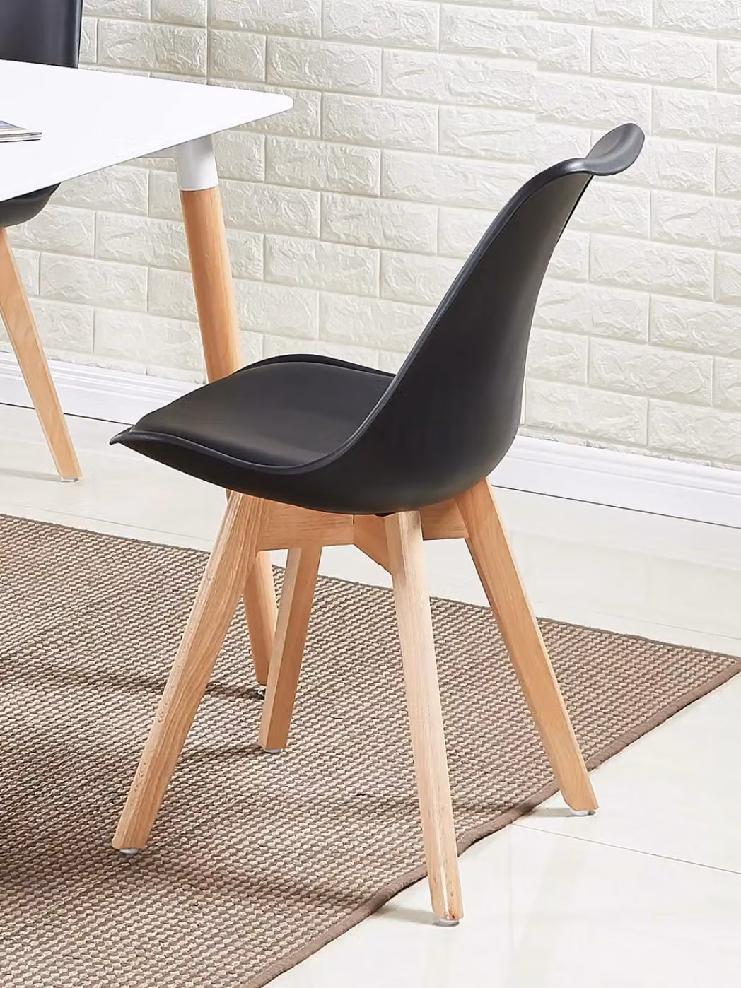 Life Interiors Set of 6 Scandinavian Dining Chairs with Black Synthetic Leather Cushions and Solid Wood Legs – 2