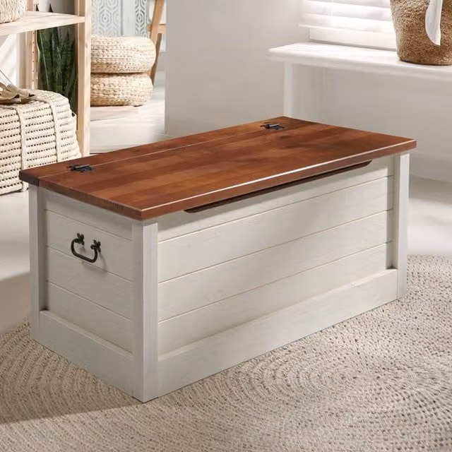 Mercers Furniture Cottage Solid Wood Blanket Box Ottoman Chest in White, W/D/H: 90 x 48 x 45 cm