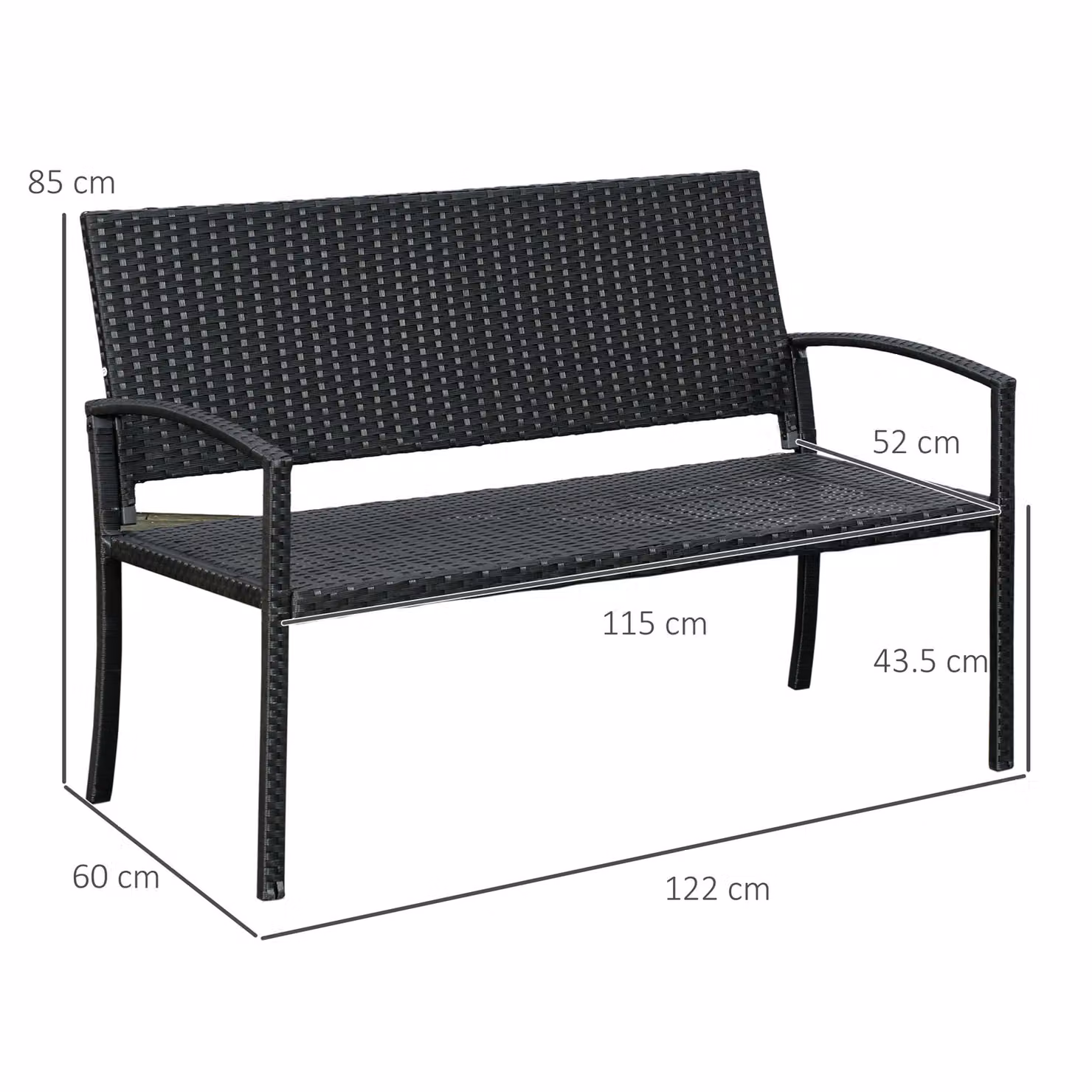 Outsunny 2-Seater Rattan Loveseat in Black – 3