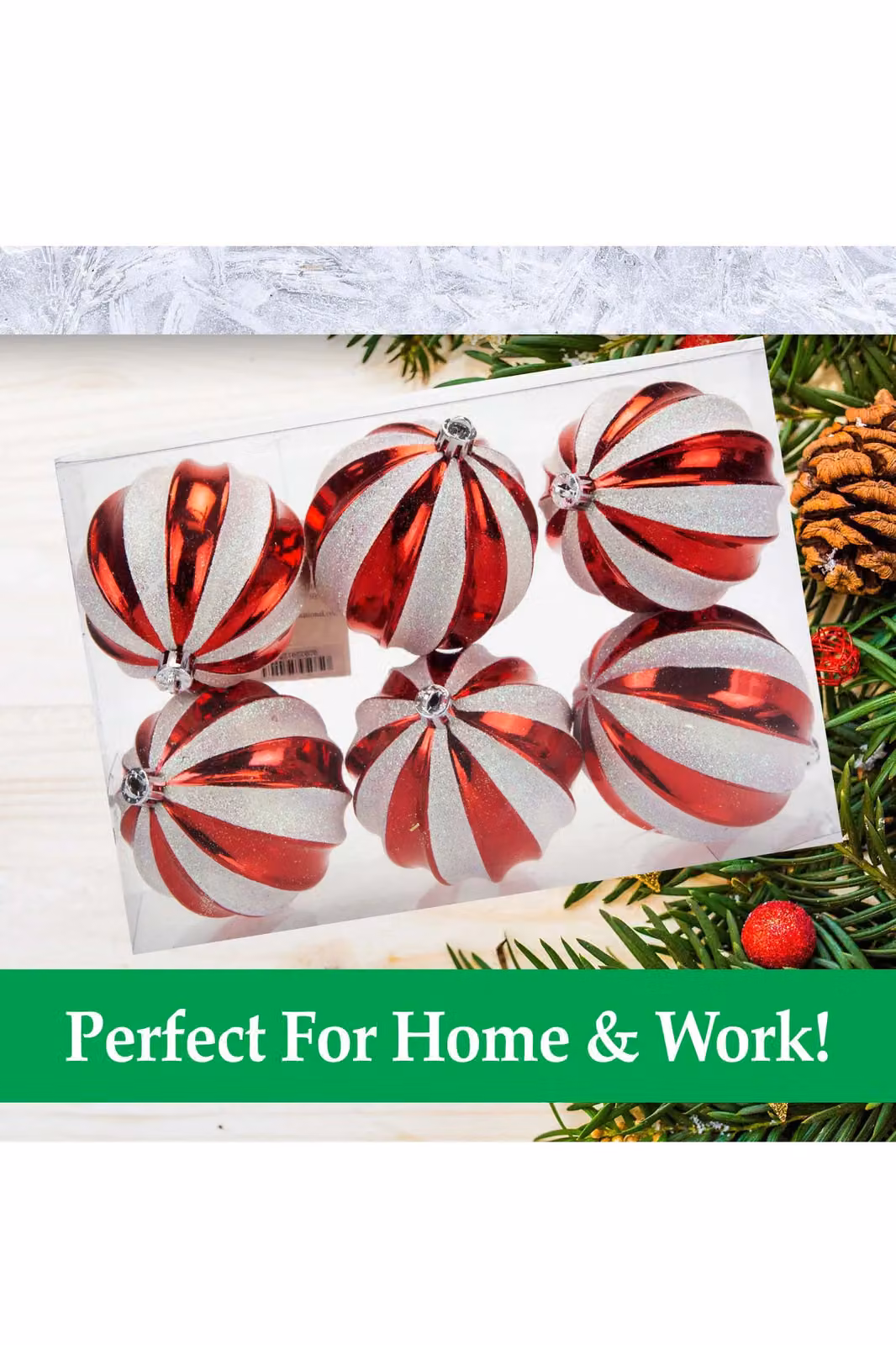 VFM e-Store Red and White Striped Round Christmas Baubles, 6 Pack, Diameter: 8 cm – 2