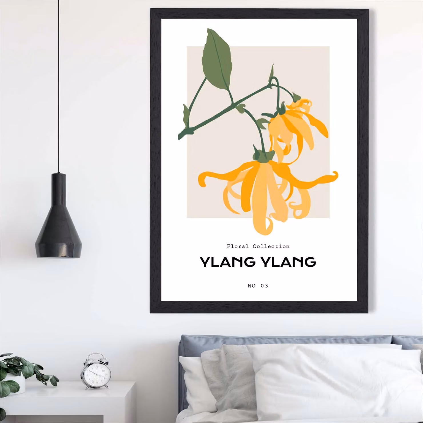 ARTZE Yellow Ylang Ylang Botanical Spring Floral Framed Print with Black Frame, A4 – 2