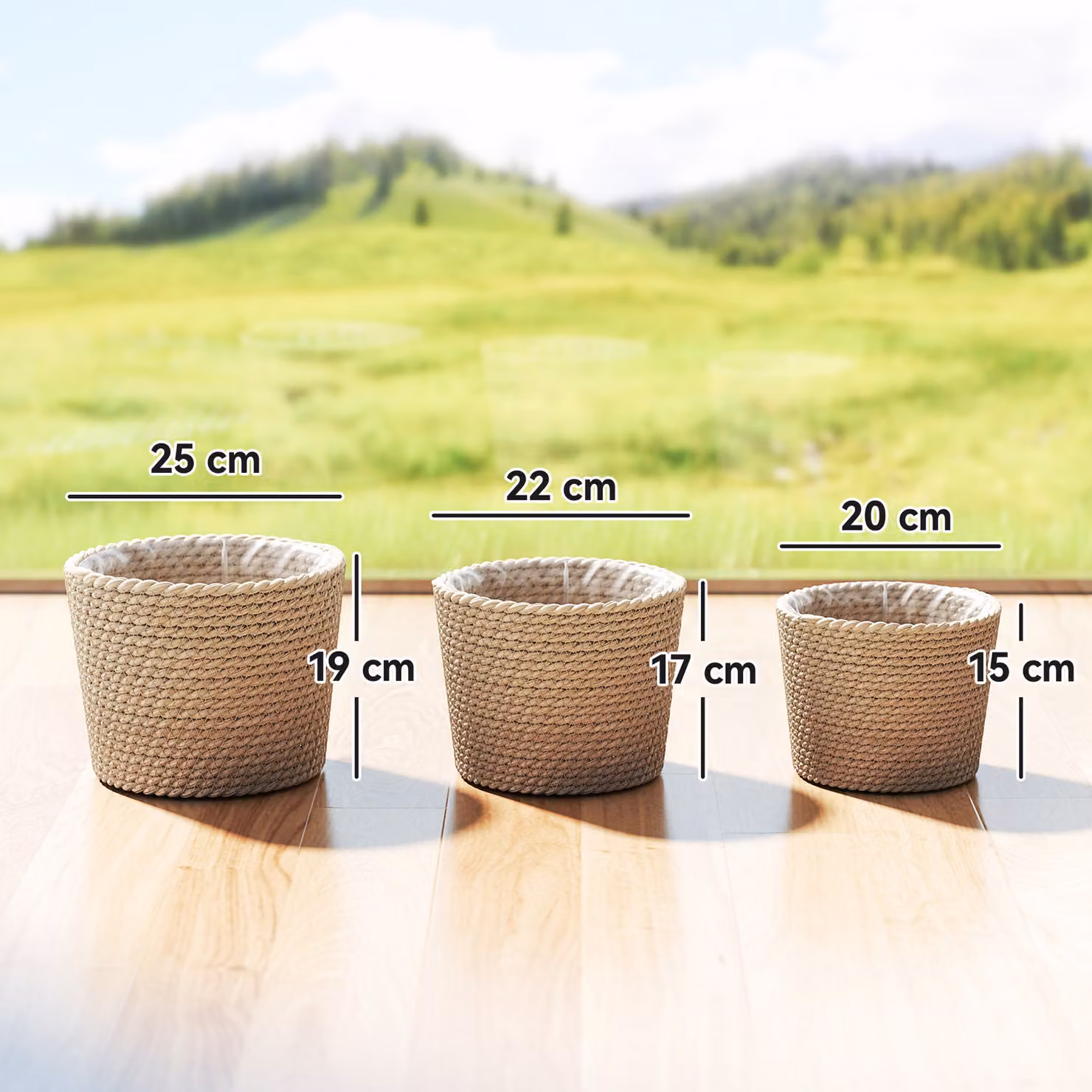 Outsunny Set of 3 Seagrass Planters in Brown and Beige for Indoor and Outdoor Use – 3