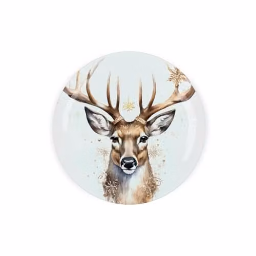 Purely Home Round Glass Christmas Trivet with Festive Deer Stag Design, Gold and Multicolour, Diameter: 20 cm