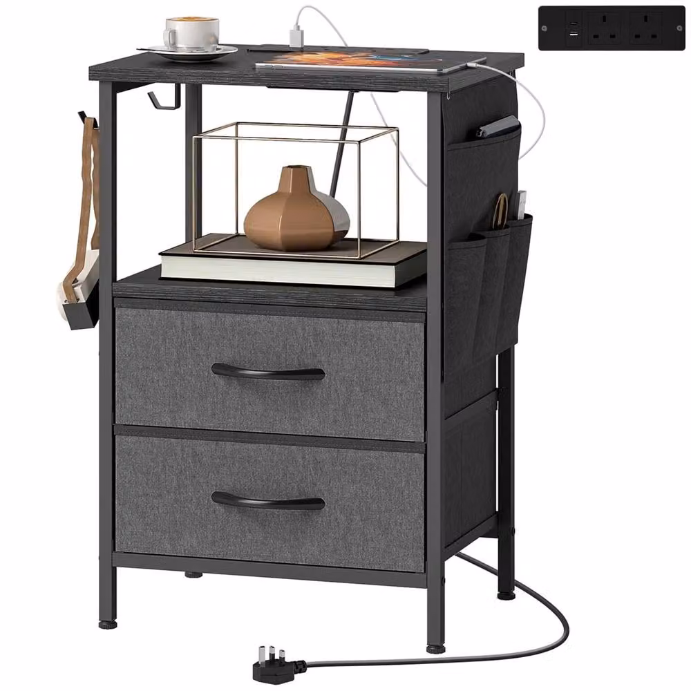 Havendro Slim Black Side Table with Charging Station, W/D/H: 40 x 30 x 60 cm – 5