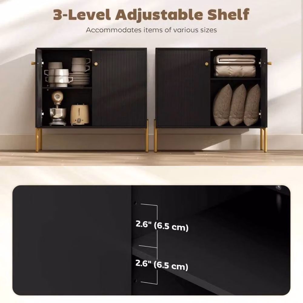 Nordara Black Fluted Sideboard with Gold Handles and Steel Legs – 3