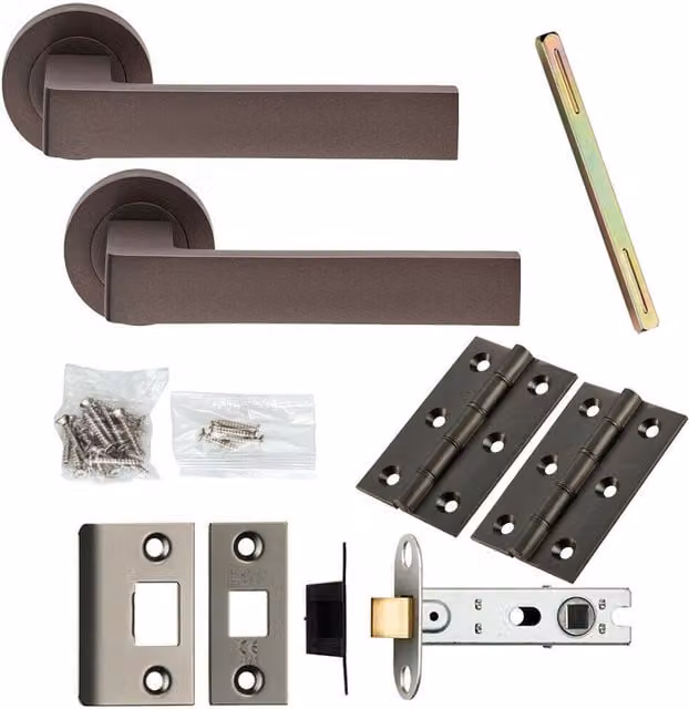 Loops Matt Bronze Flat Square Lever Door Handle and Latch Pack with Round Rose