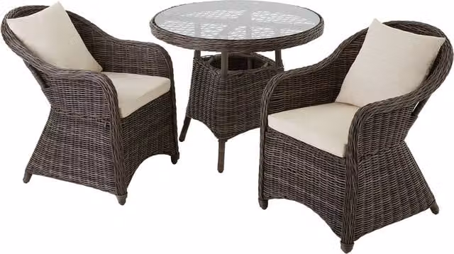 tectake Zurich Rattan Garden Bistro Set with 2 Chairs and 1 Table in Grey
