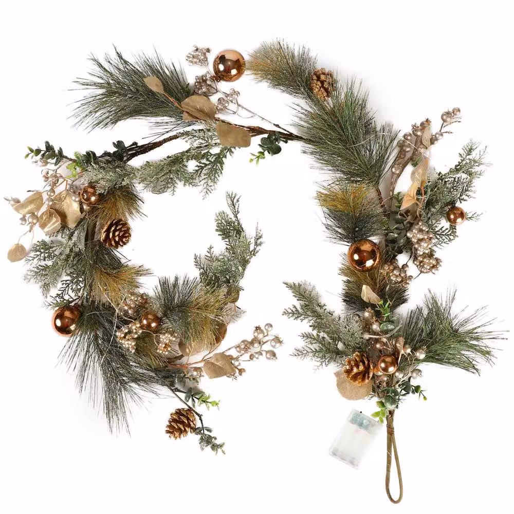 Dibor Golden Glow Pre-Lit Christmas Tabletop Garland in Gold and Multicolour, 1.5m – 2