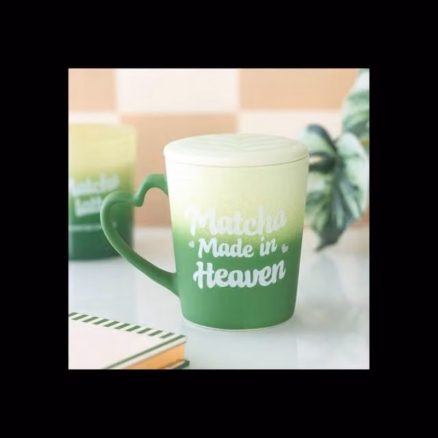 KDMD Matcha Made in Heaven Ceramic Mug with Lid and Coaster in Green