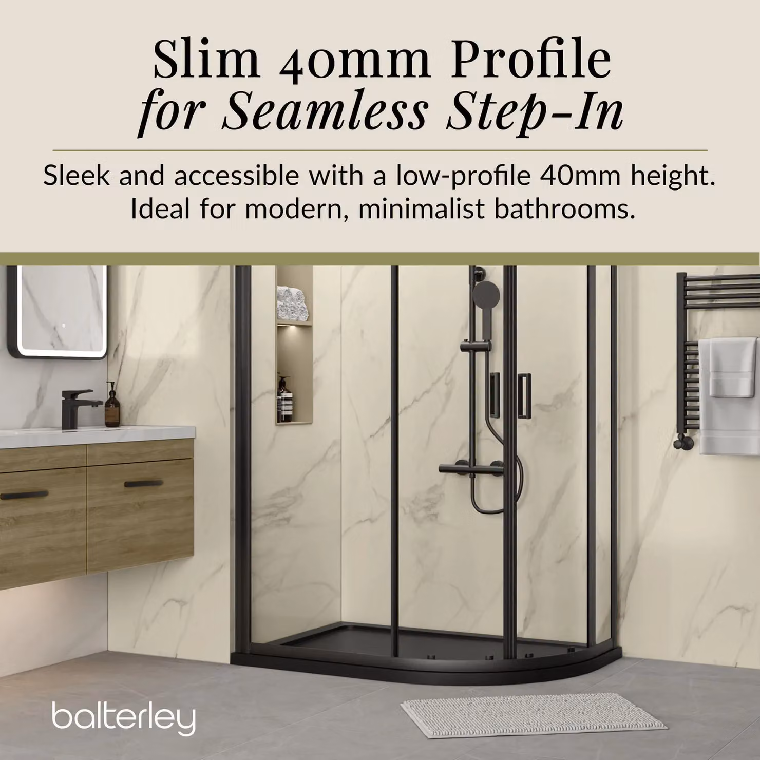 Balterley Premium Left Hand Offset Quadrant Corner Shower Tray in Grey, W/D: 90 x 76 cm, H: 4 cm – 4
