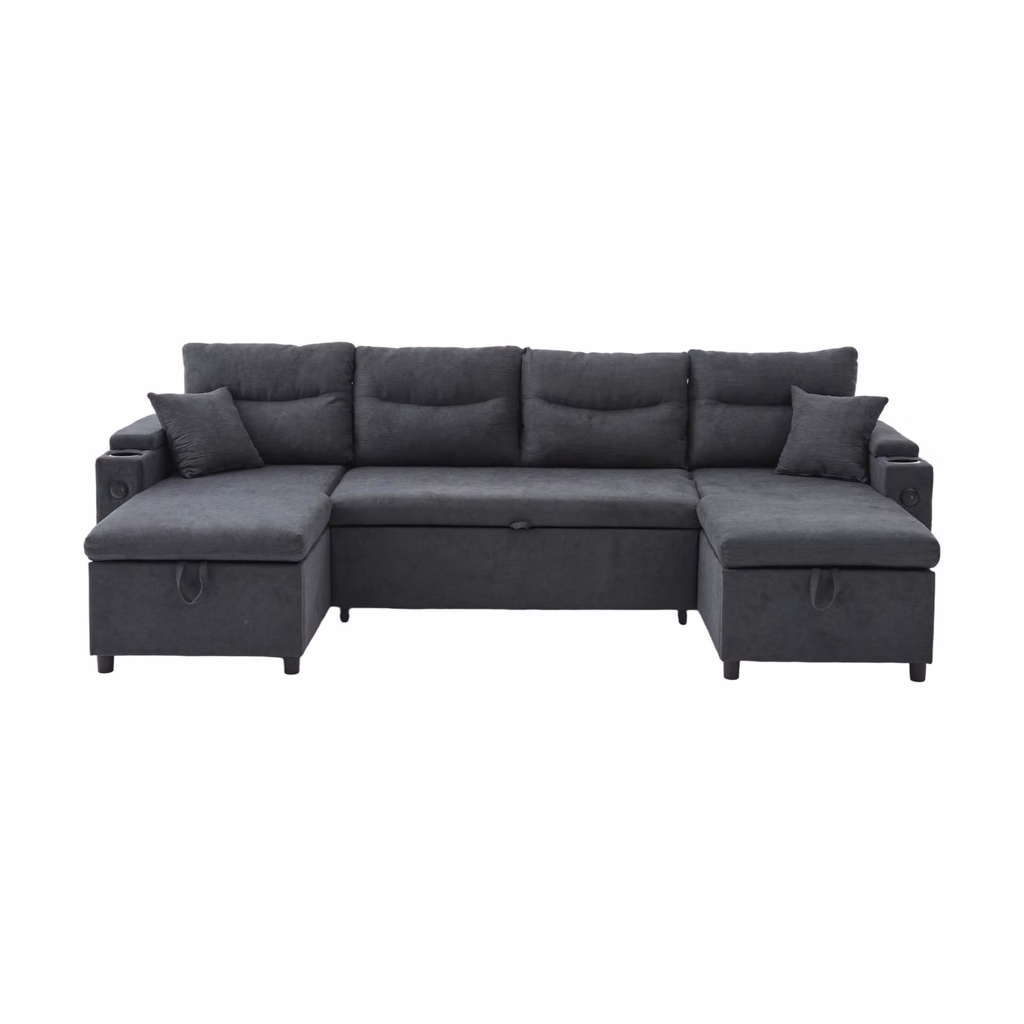 Aosom UK Contemporary 4-Seater U-Shaped Fabric Sofa in Grey with 2 Chaise Longues, Cup Holders, USB Charging and Sleeping Function, W: 272 cm, D: 136 cm, H: 86 cm – 2