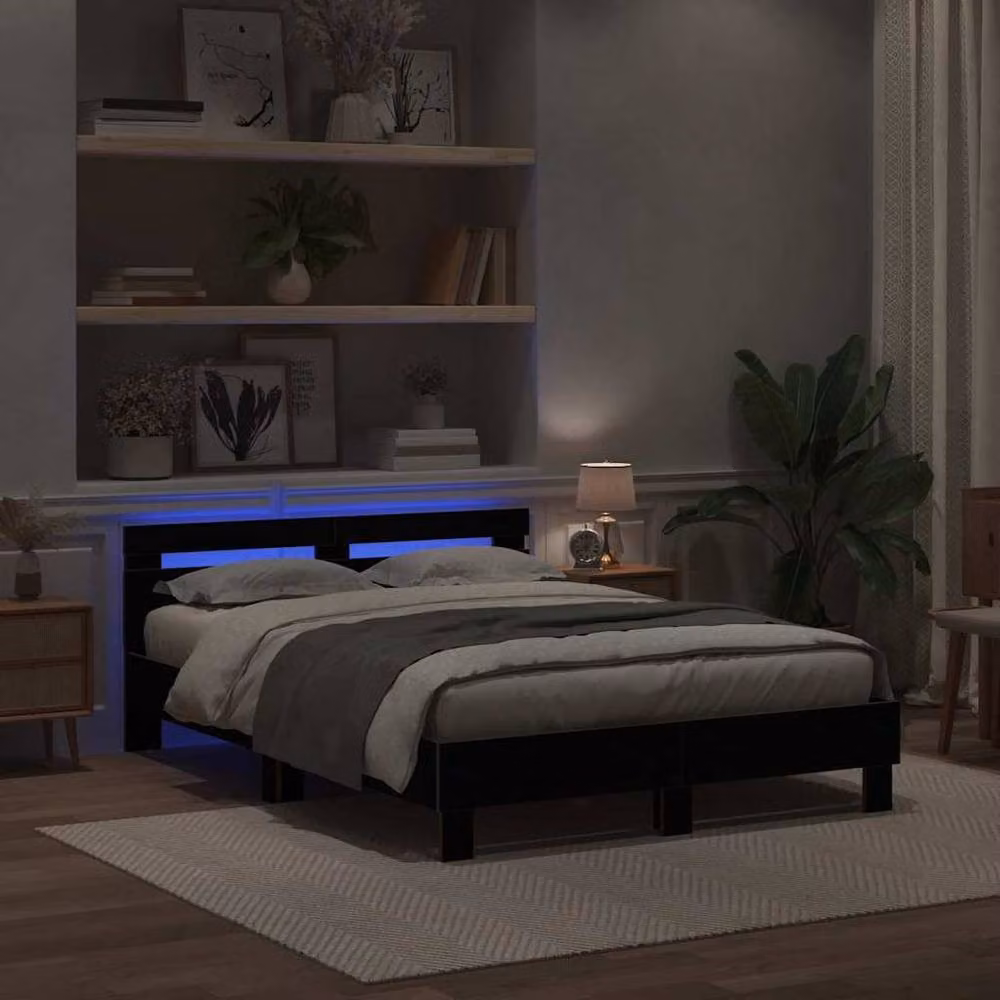 Berkfield Home Modern Black Solid Oak Bed Frame, Black, W/D/H: 150 x 200 x 70 cm – 4