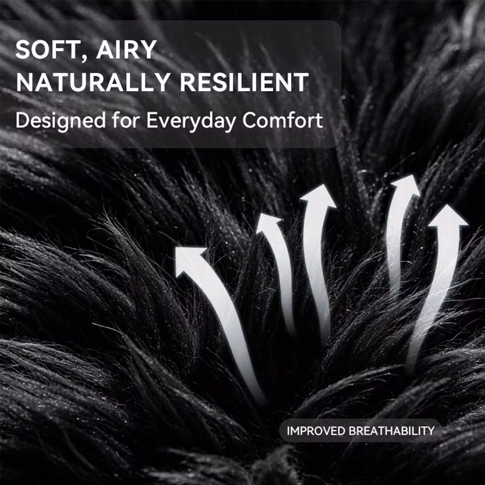 MCC Direct Faux Fur Rectangular Shaggy Area Rug in Black, W/D: 120 x 160 cm – 3