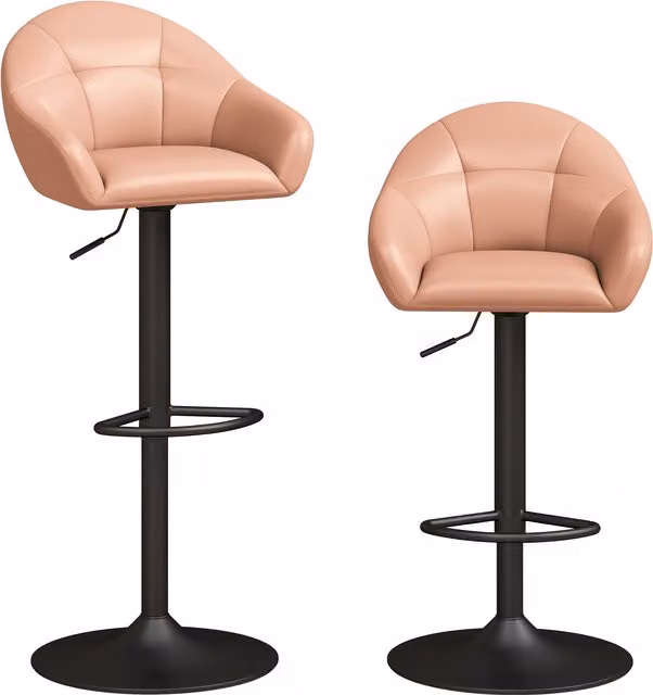HOMCOM Set of 2 Adjustable Height Bar Stools with Armrests and Backrests in Brown Synthetic Leather